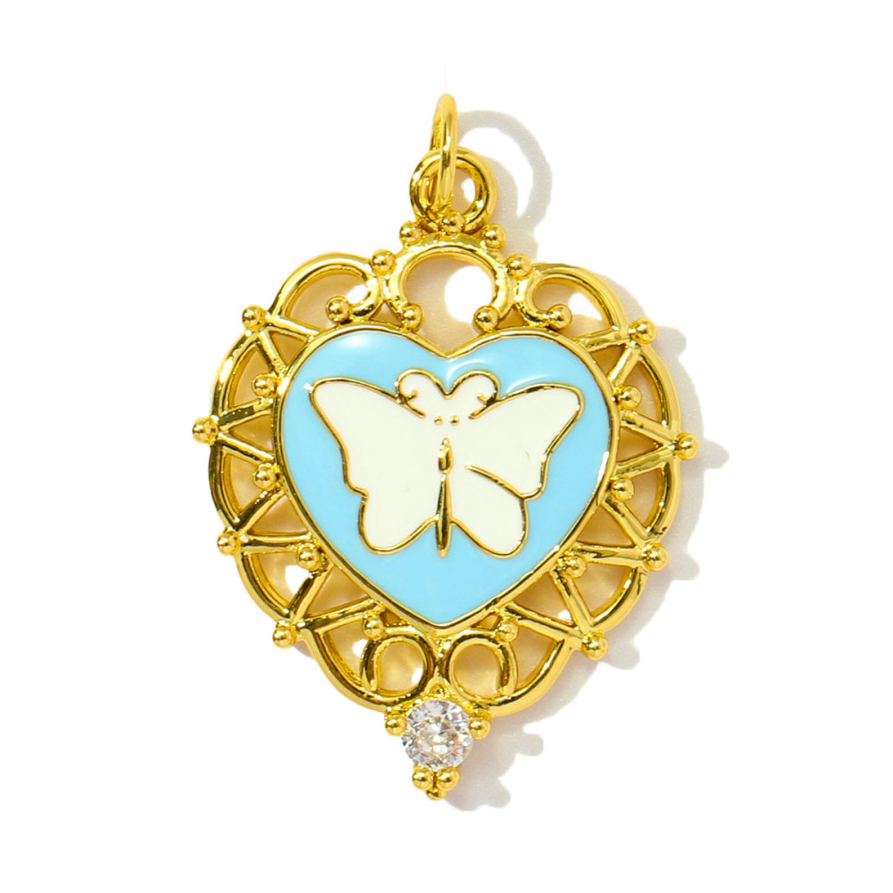 6pcs/pack Trendy Copper Zirocn Enamel Heart Pendants Evil Eye Butterfly DIY Charms Women Necklace Making Jewelry