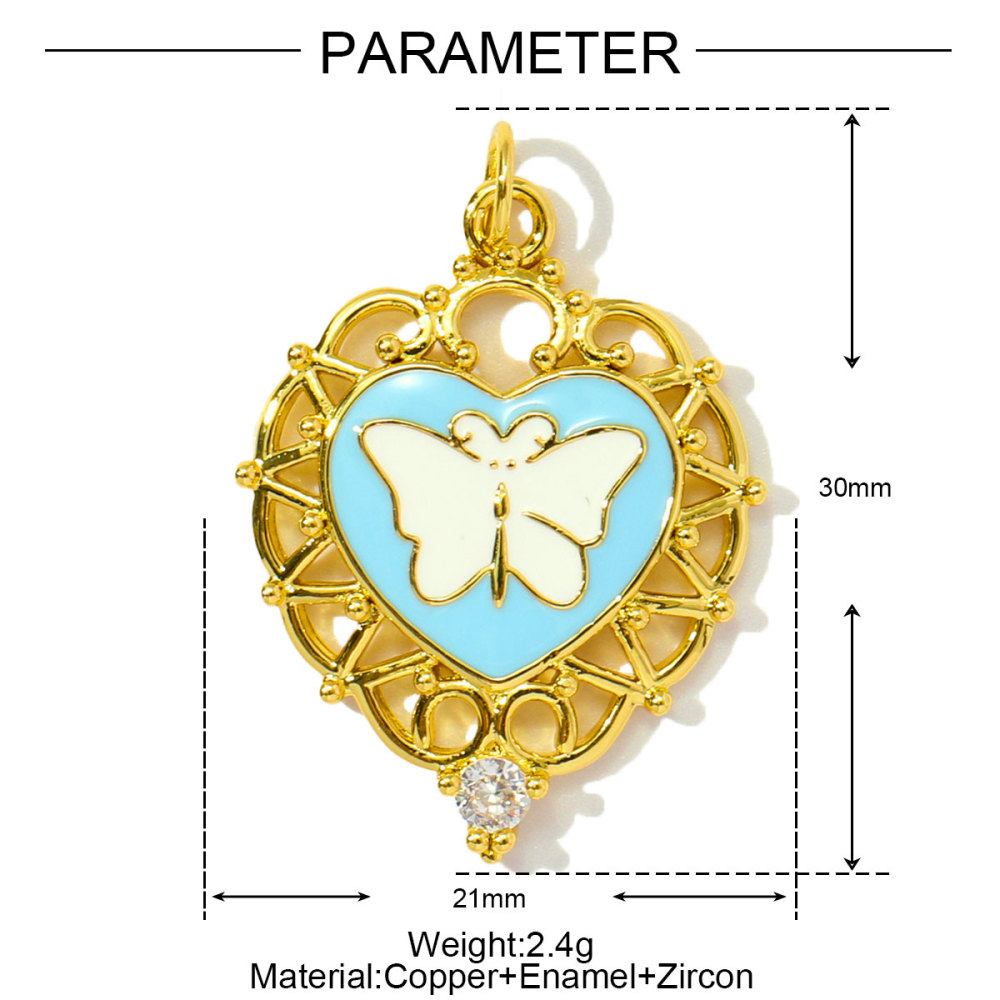 6pcs/pack Trendy Copper Zirocn Enamel Heart Pendants Evil Eye Butterfly DIY Charms Women Necklace Making Jewelry
