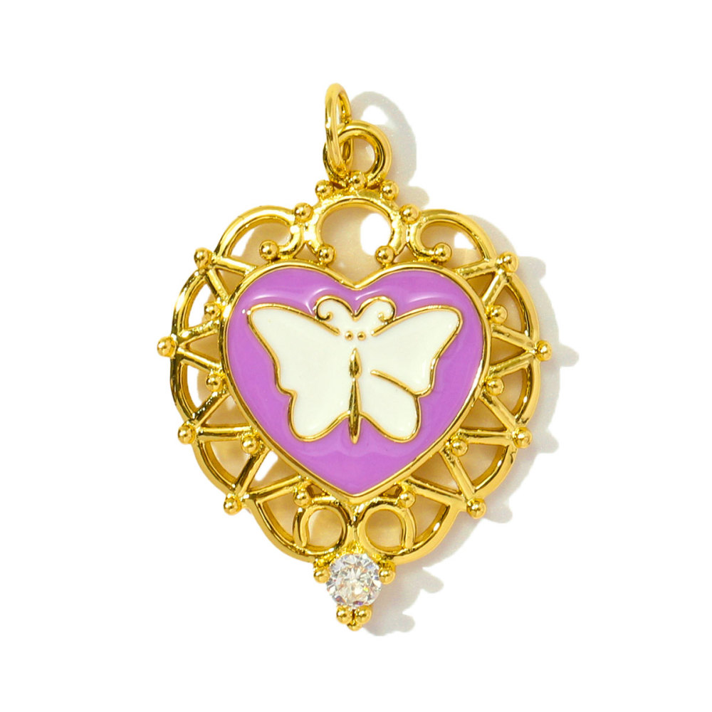 6pcs/pack Trendy Copper Zirocn Enamel Heart Pendants Evil Eye Butterfly DIY Charms Women Necklace Making Jewelry