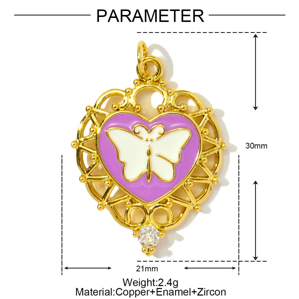 6pcs/pack Trendy Copper Zirocn Enamel Heart Pendants Evil Eye Butterfly DIY Charms Women Necklace Making Jewelry