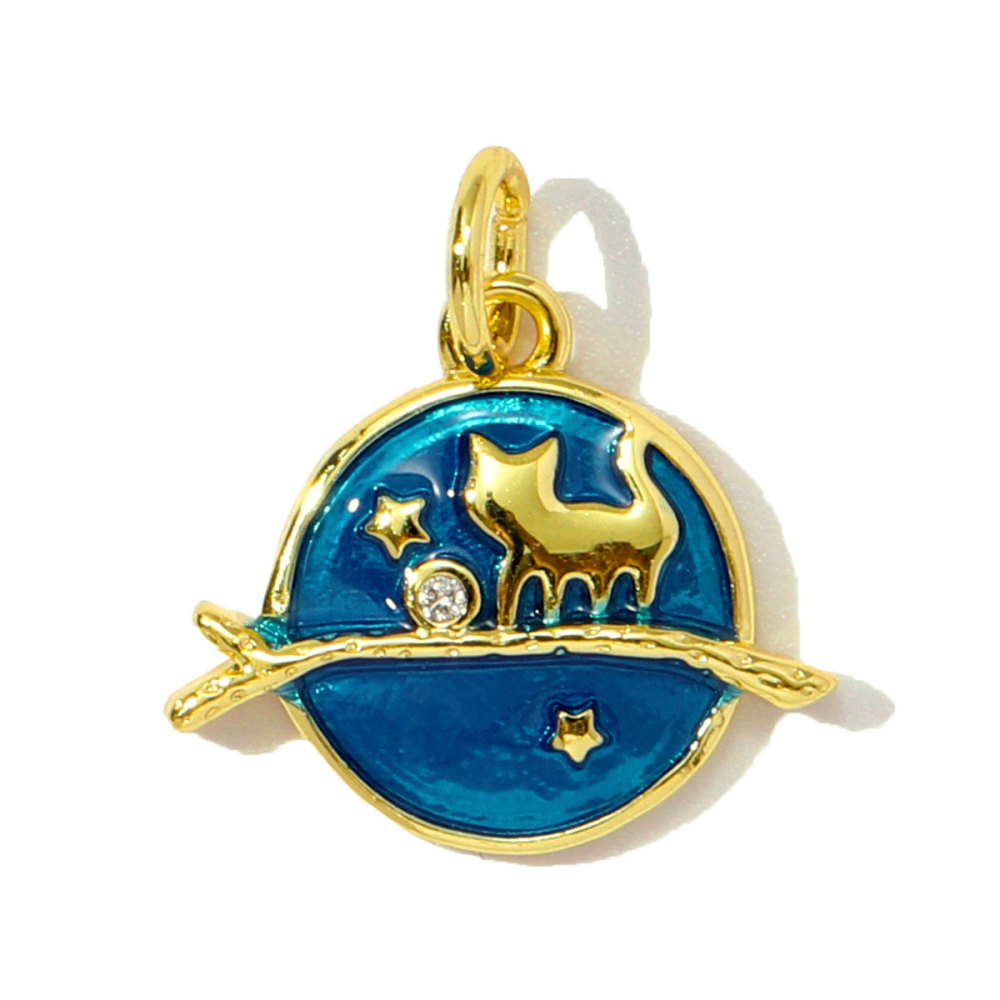 6pcs/pack Copper Enamel Cat Planet Grape Rainbow DIY Charms Zircon Mushroom Star Moon Pendants Women Necklace Making Jewelry