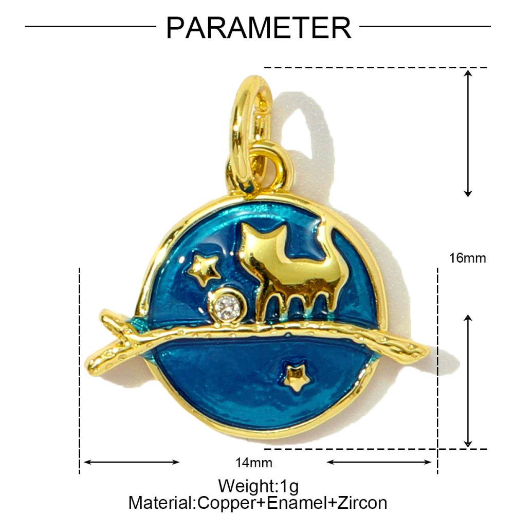 6pcs/pack Copper Enamel Cat Planet Grape Rainbow DIY Charms Zircon Mushroom Star Moon Pendants Women Necklace Making Jewelry