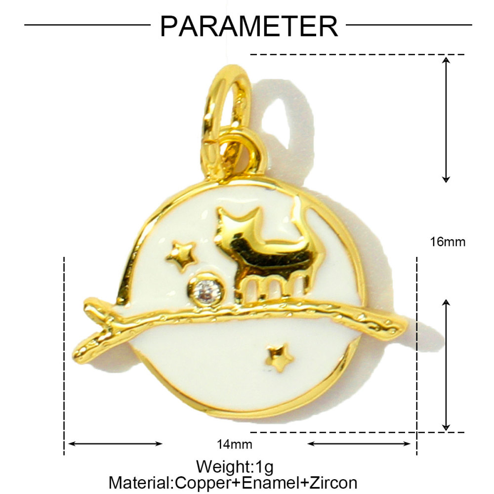 6pcs/pack Copper Enamel Cat Planet Grape Rainbow DIY Charms Zircon Mushroom Star Moon Pendants Women Necklace Making Jewelry