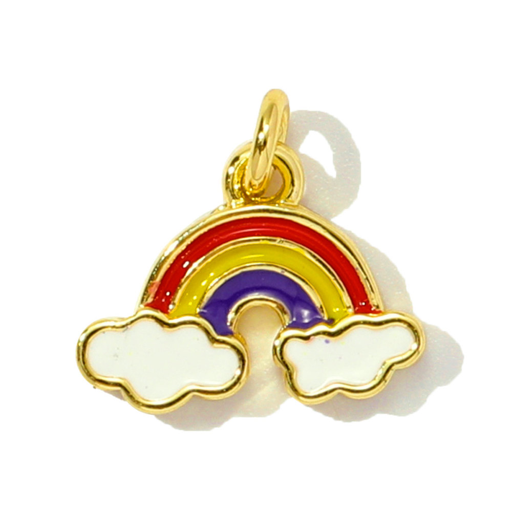 6pcs/pack Copper Enamel Cat Planet Grape Rainbow DIY Charms Zircon Mushroom Star Moon Pendants Women Necklace Making Jewelry