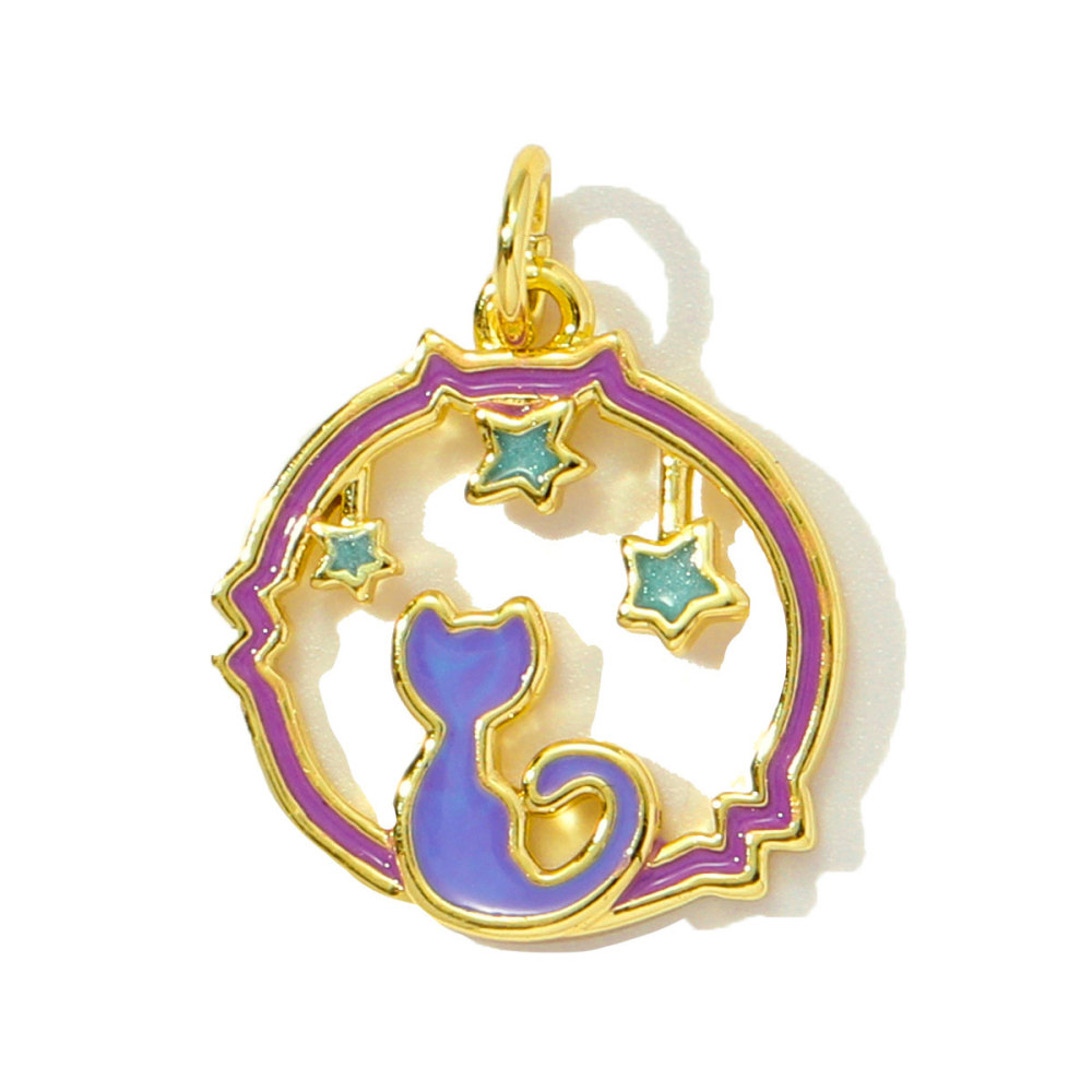 6pcs/pack Copper Enamel Cat Planet Grape Rainbow DIY Charms Zircon Mushroom Star Moon Pendants Women Necklace Making Jewelry