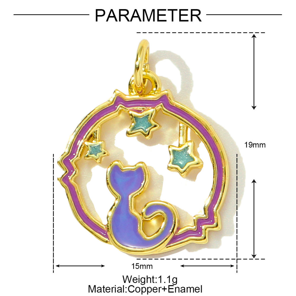 6pcs/pack Copper Enamel Cat Planet Grape Rainbow DIY Charms Zircon Mushroom Star Moon Pendants Women Necklace Making Jewelry