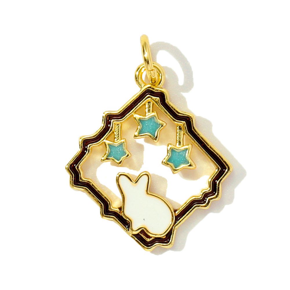 6pcs/pack Copper Enamel Cat Planet Grape Rainbow DIY Charms Zircon Mushroom Star Moon Pendants Women Necklace Making Jewelry