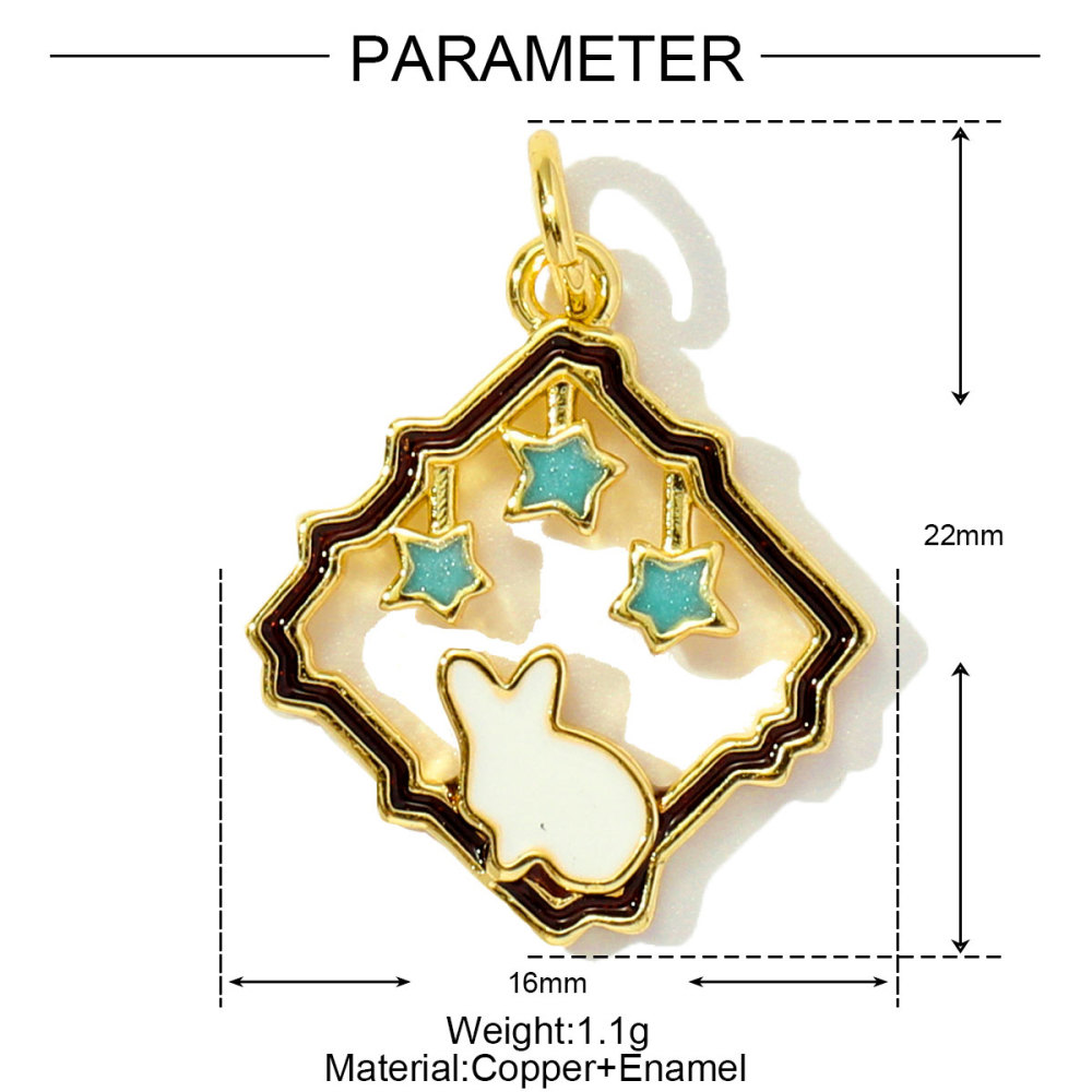 6pcs/pack Copper Enamel Cat Planet Grape Rainbow DIY Charms Zircon Mushroom Star Moon Pendants Women Necklace Making Jewelry