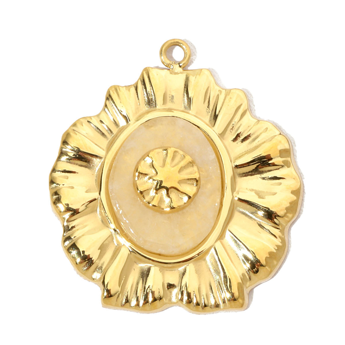 6pcs/pack Luxury Oval Natural Stone Stainless Steel Diy Charms Women Flower Necklace Pendant Rhodochrosite Jewelry
