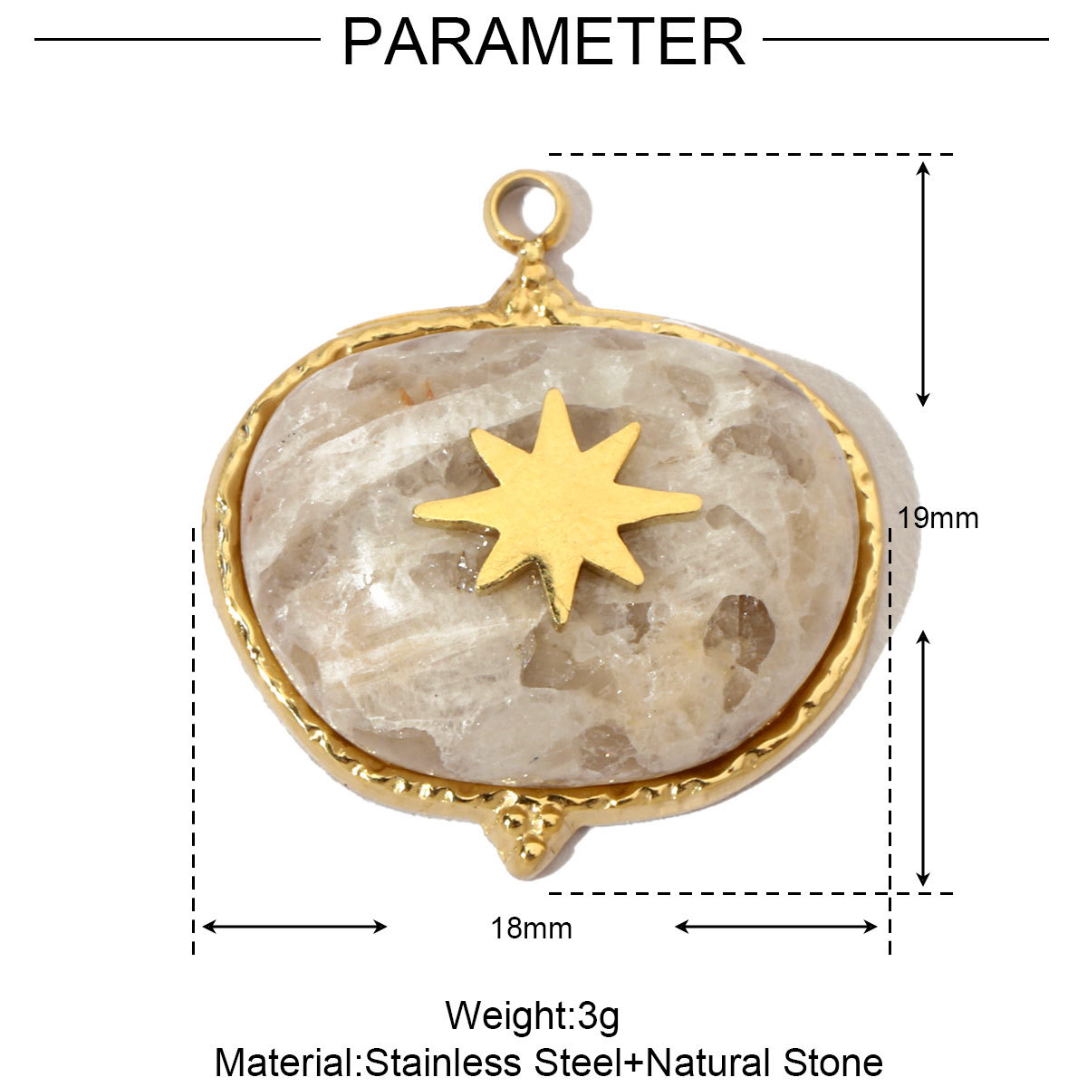 6pcs/pack Luxury Oval Natural Stone Stainless Steel Diy Charms Women Malachite Star Necklace Pendant Black Agate Jewelry