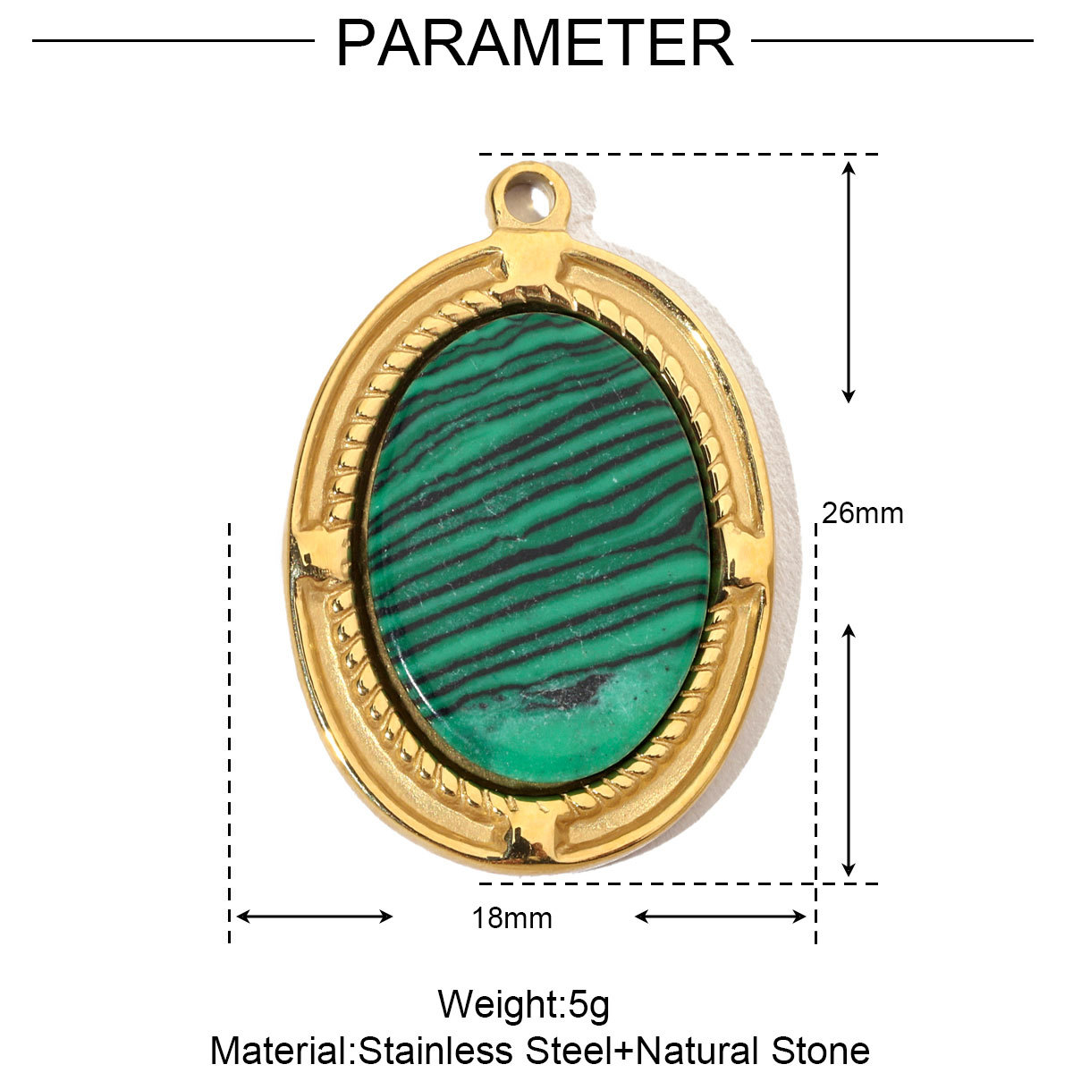 6pcs/pack Luxury Oval Natural Stone Stainless Steel Diy Charms Women Malachite Star Necklace Pendant Black Agate Jewelry