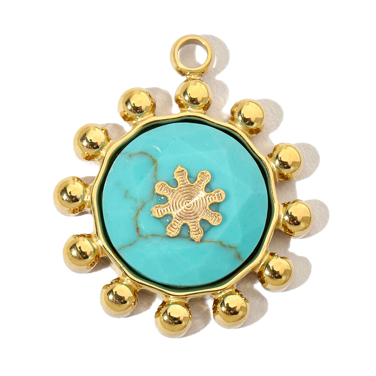 6pcs/pack French Leaf Natural Stone Stainless Steel Diy Charms Women African Pine Star Necklace Pendant Chalchite Jewelry