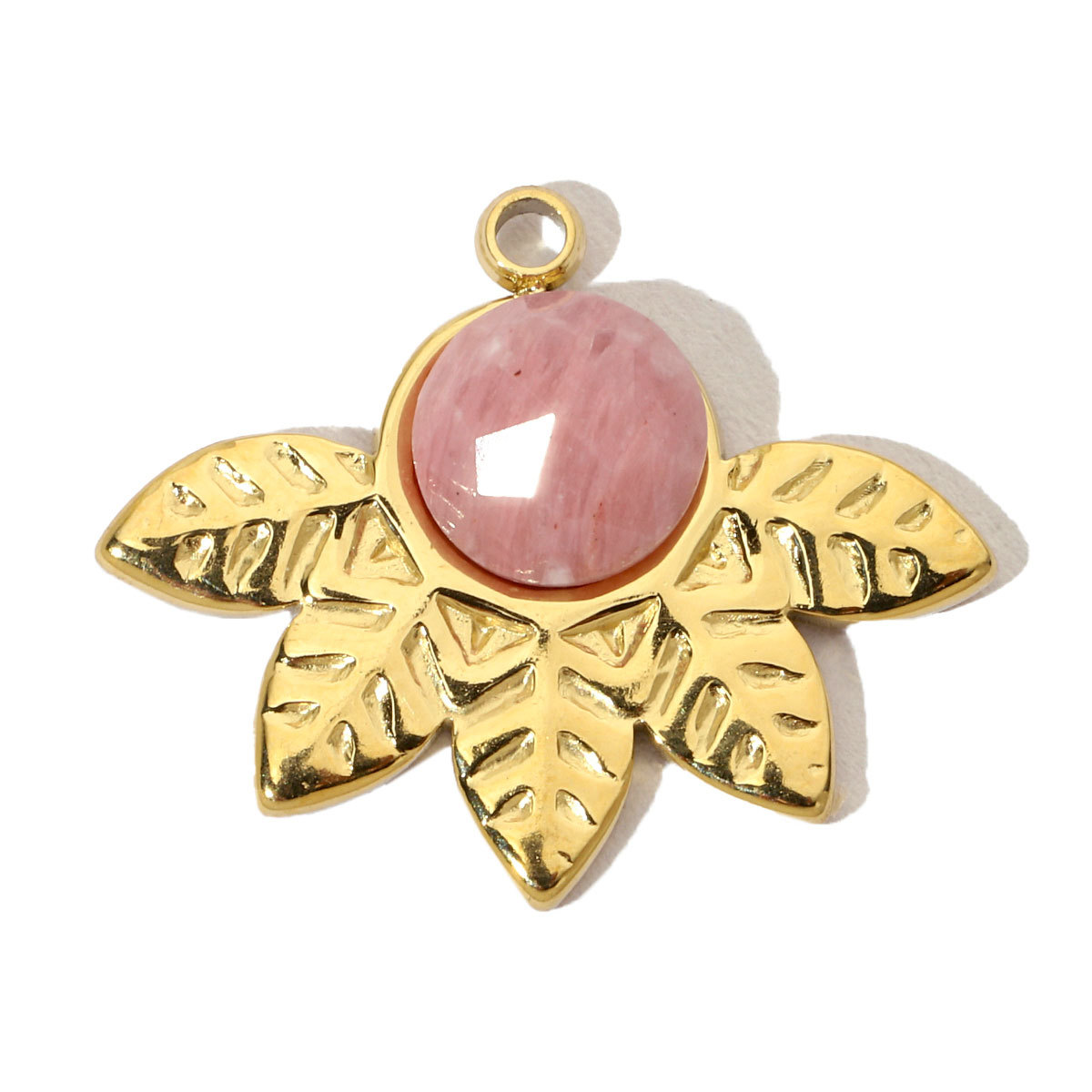 6pcs/pack French Leaf Natural Stone Stainless Steel Diy Charms Women African Pine Star Necklace Pendant Chalchite Jewelry