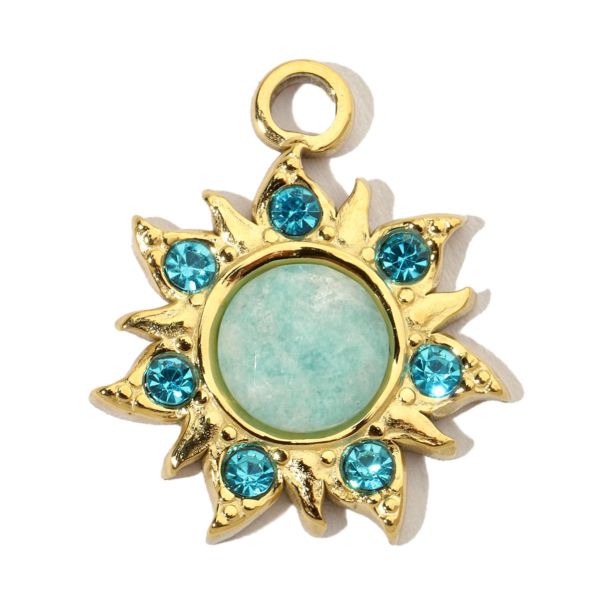 6pcs/pack French Sun Flower Natural Stone Stainless Steel Diy Charms Women Oval Amazon Necklace Pendant Tiger Eye Jewelry