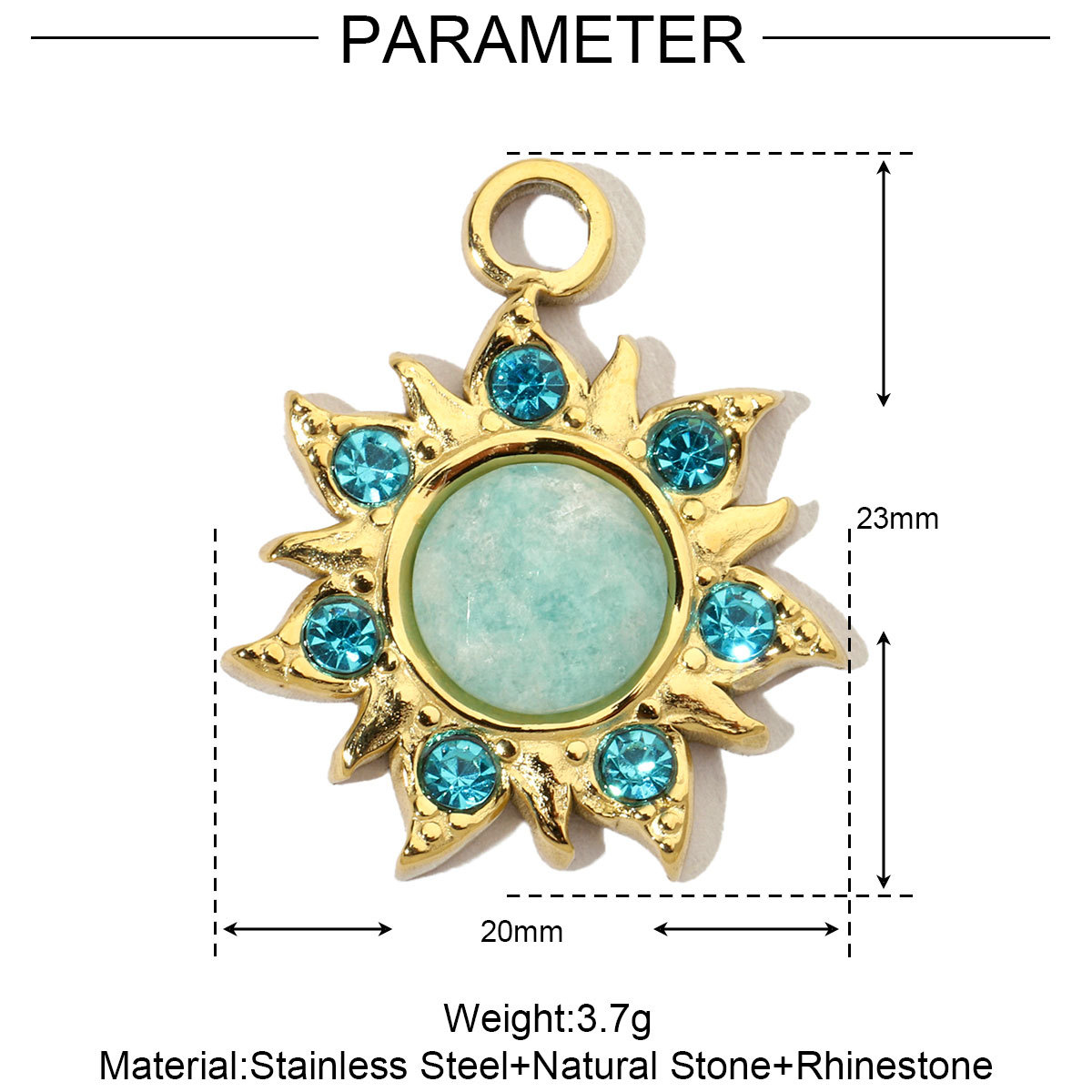 6pcs/pack French Sun Flower Natural Stone Stainless Steel Diy Charms Women Oval Amazon Necklace Pendant Tiger Eye Jewelry