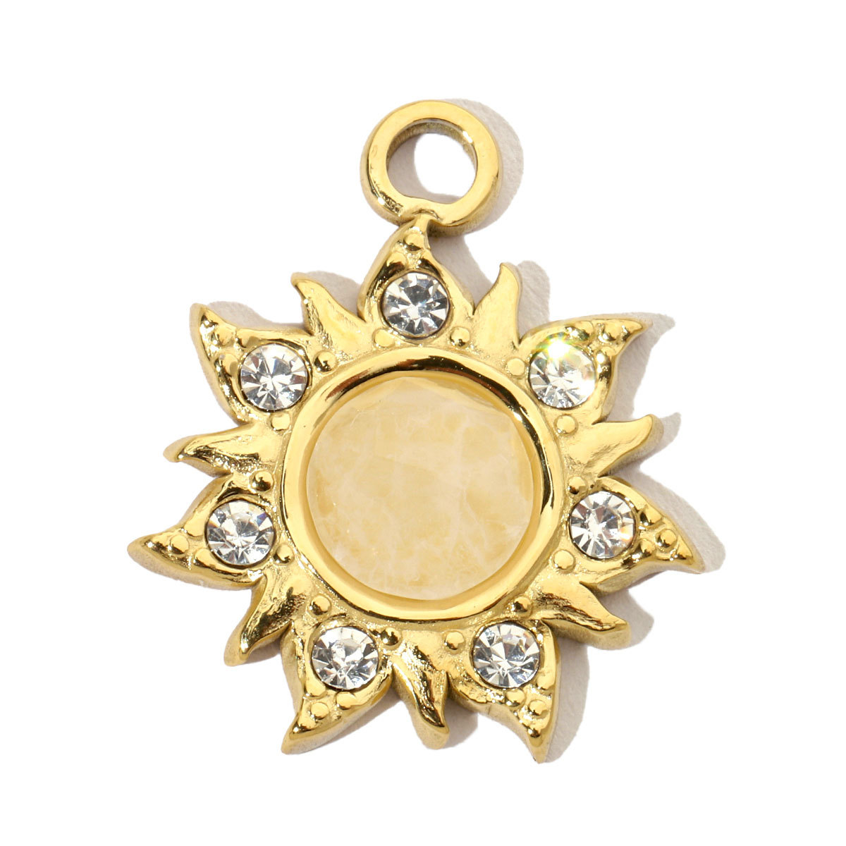 6pcs/pack French Sun Flower Natural Stone Stainless Steel Diy Charms Women Oval Amazon Necklace Pendant Tiger Eye Jewelry