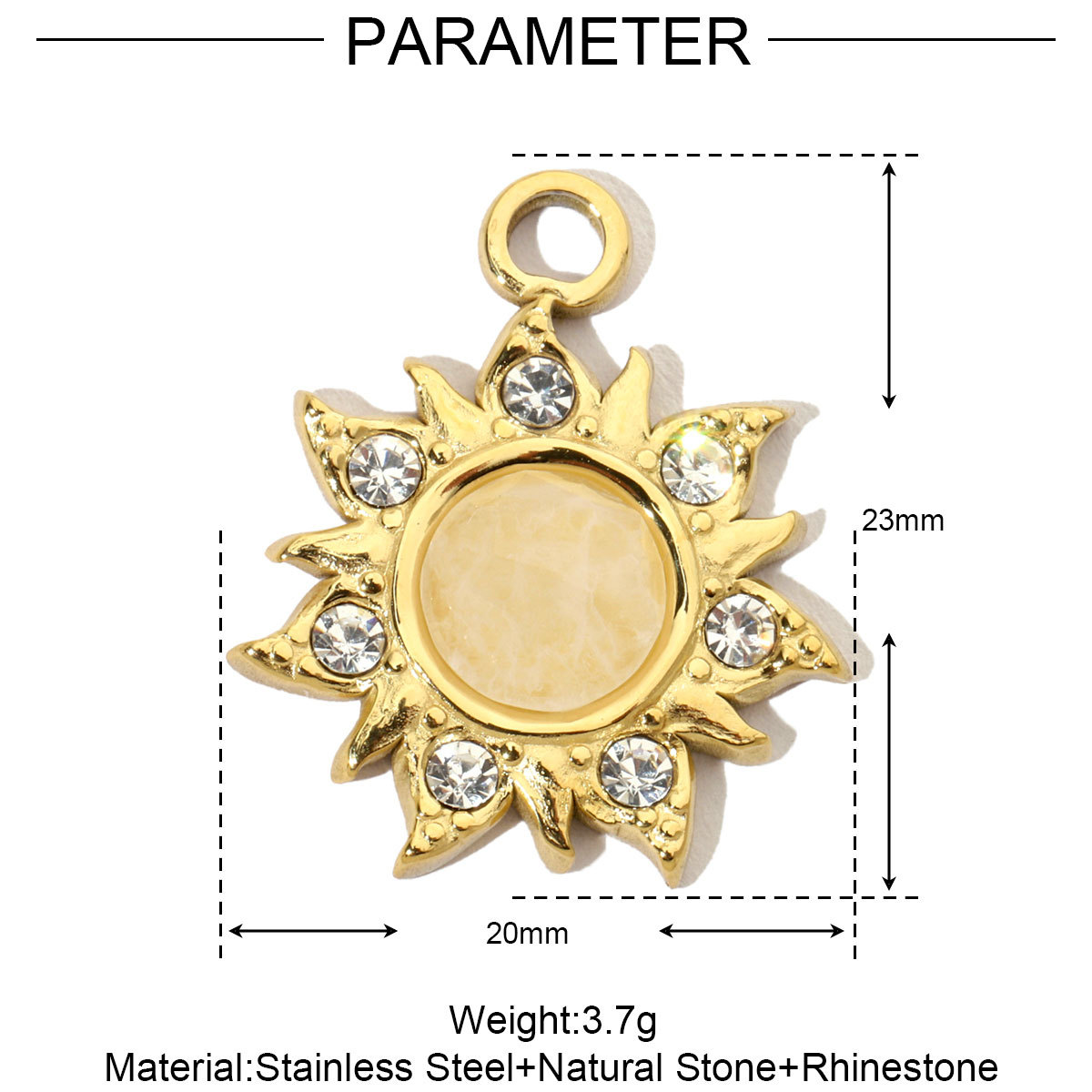 6pcs/pack French Sun Flower Natural Stone Stainless Steel Diy Charms Women Oval Amazon Necklace Pendant Tiger Eye Jewelry