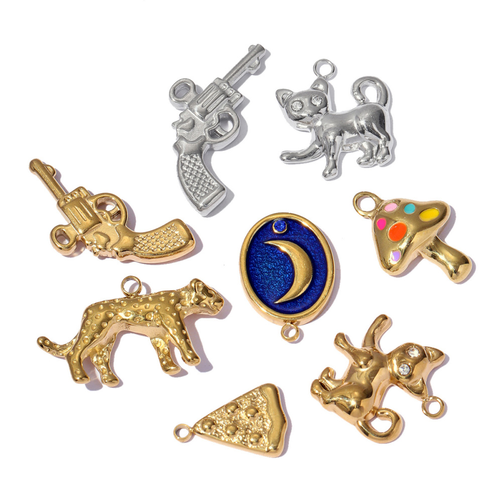 6pcs/pack Stainless Steel Lucky Clover Star DIY Charms Women Shell Jewelry Enamel Mushroom Eiffel Tower Goblet Necklace Pendants