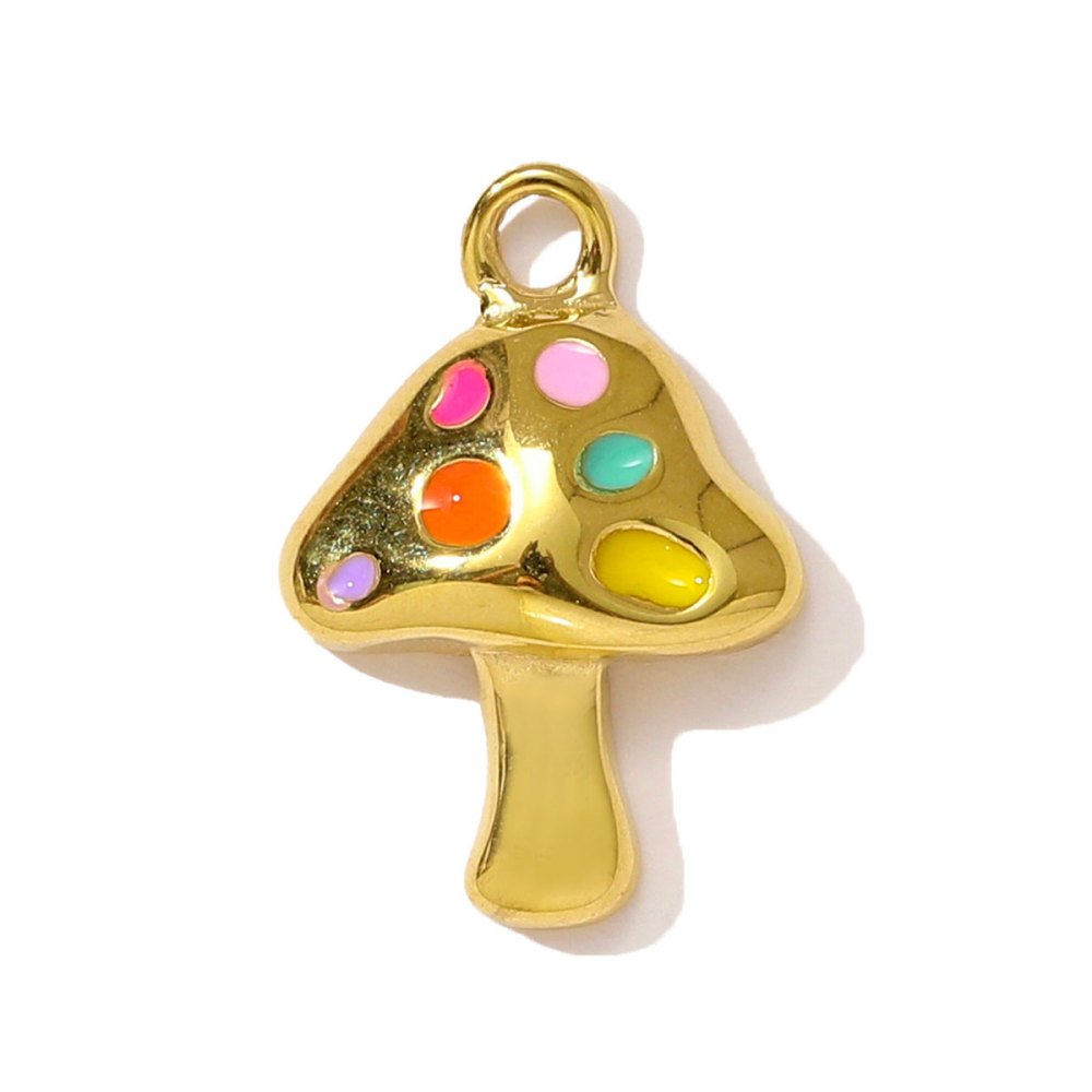 6pcs/pack 18k Gold Plated Cat Moon Stainless Steel DIY Charms Women Jewelry Pistol Mushroom Leopard Pizza Necklace Pendants