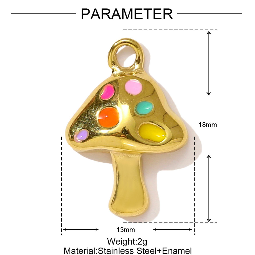 6pcs/pack 18k Gold Plated Cat Moon Stainless Steel DIY Charms Women Jewelry Pistol Mushroom Leopard Pizza Necklace Pendants