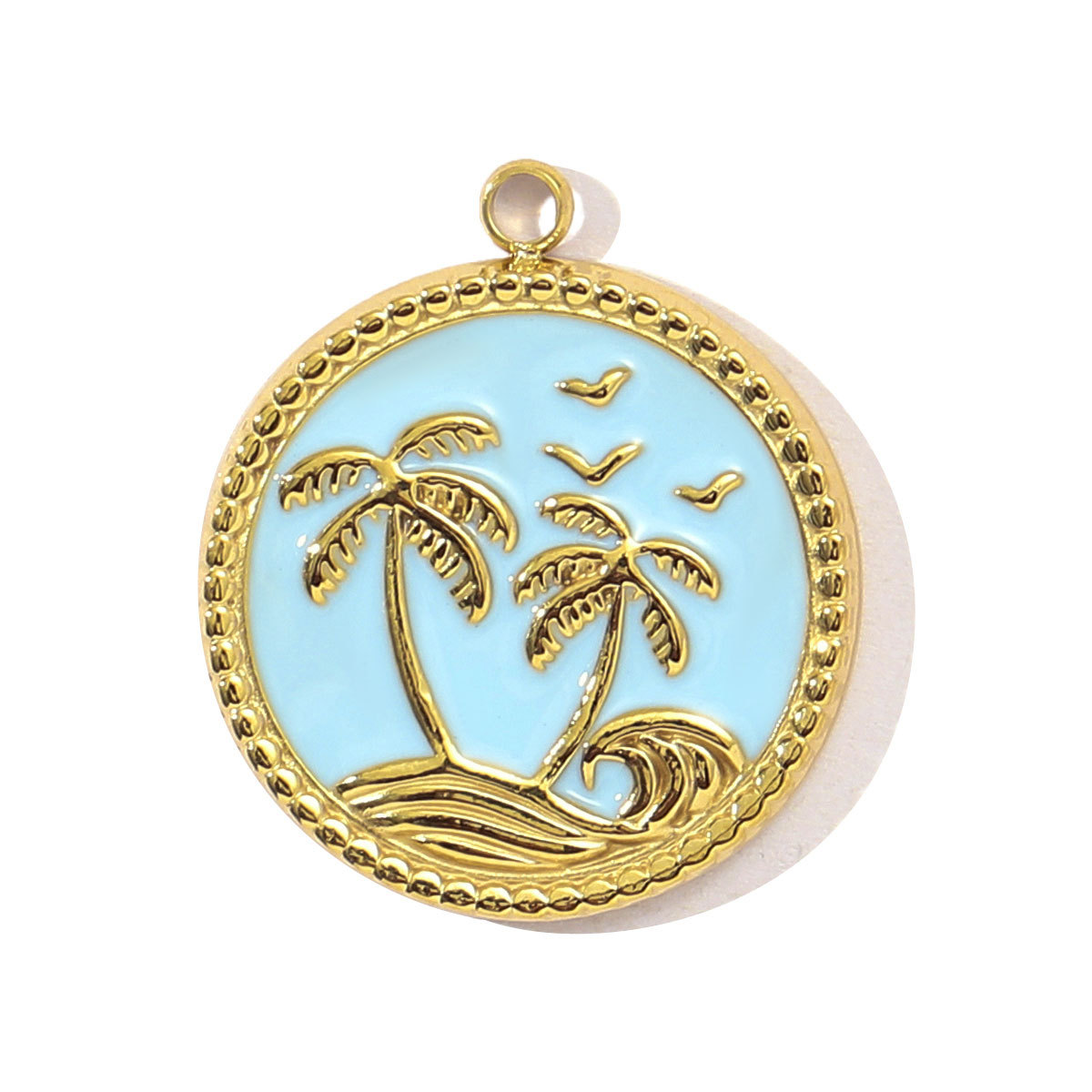 6pcs/pack Stainless Steel Enamel Fish Bone DIY Charms Women Coral Beach Slipper Palm Tree Necklace Pendant Ocean Theme Jewelry