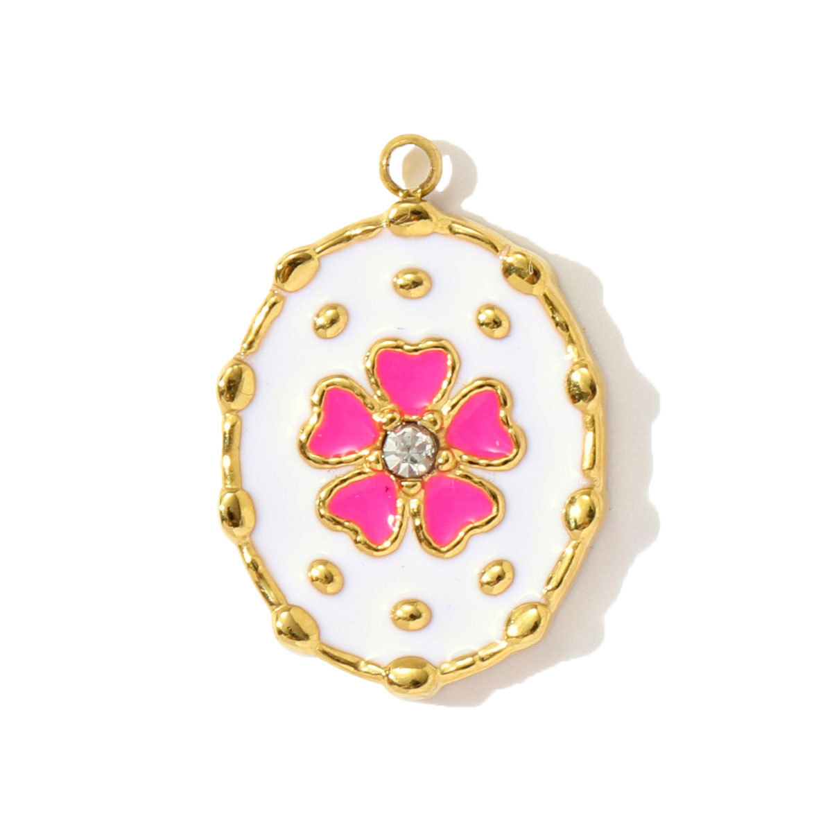 6pcs/pack French Stainless Steel Enamel Lucky Clover Necklace Pendants Lotus Flower DIY Charms Earrings Making Women Jewelry