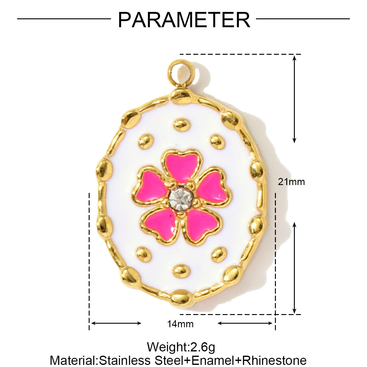 6pcs/pack French Stainless Steel Enamel Lucky Clover Necklace Pendants Lotus Flower DIY Charms Earrings Making Women Jewelry