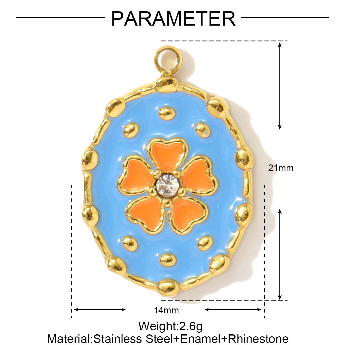 6pcs/pack French Stainless Steel Enamel Lucky Clover Necklace Pendants Lotus Flower DIY Charms Earrings Making Women Jewelry