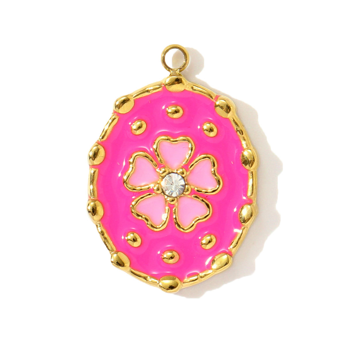 6pcs/pack French Stainless Steel Enamel Lucky Clover Necklace Pendants Lotus Flower DIY Charms Earrings Making Women Jewelry