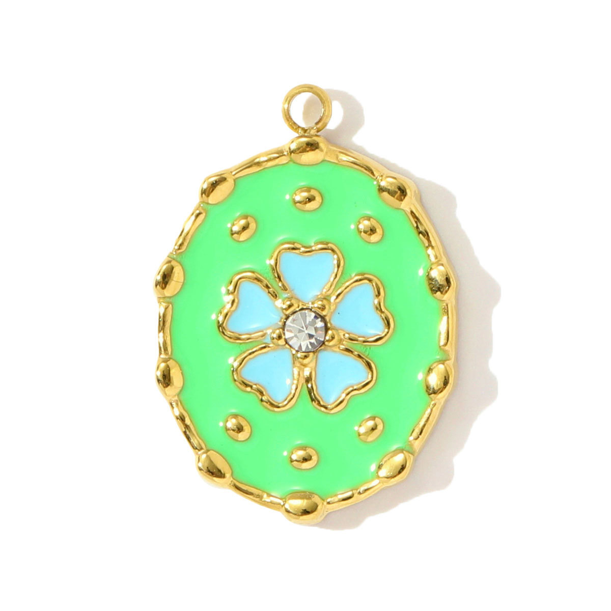 6pcs/pack French Stainless Steel Enamel Lucky Clover Necklace Pendants Lotus Flower DIY Charms Earrings Making Women Jewelry