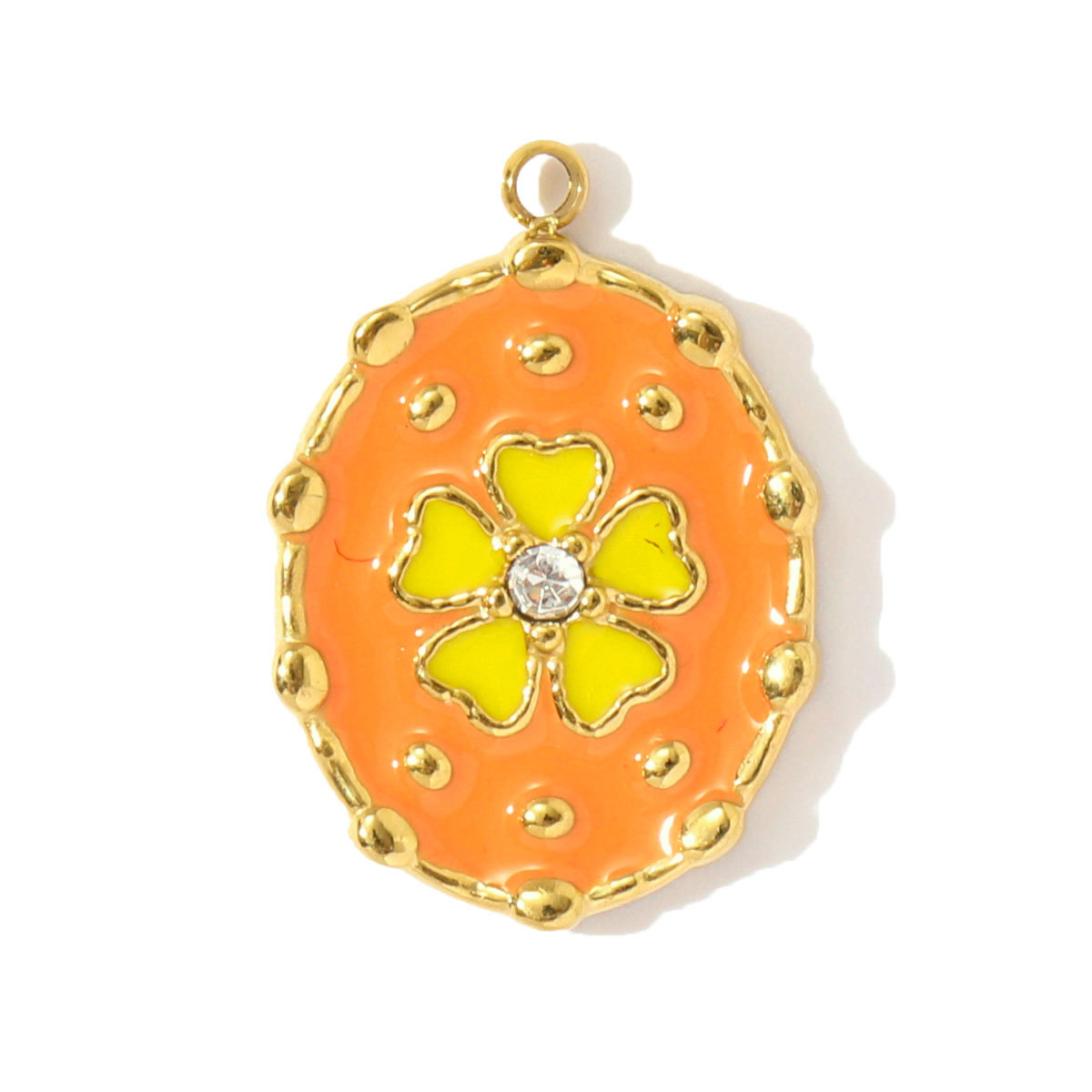 6pcs/pack French Stainless Steel Enamel Lucky Clover Necklace Pendants Lotus Flower DIY Charms Earrings Making Women Jewelry