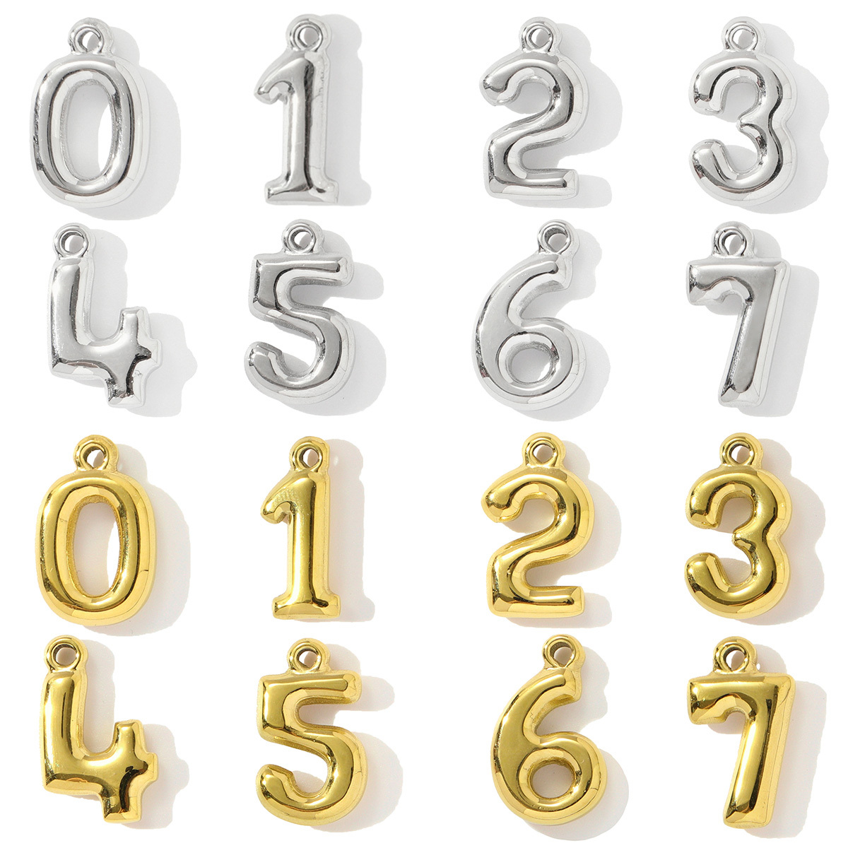 6pcs/pack Fashion Stainless Steel 0-7 Number Necklace Pendants  Gold Digit DIY Earring Charms Making Women Jewelry