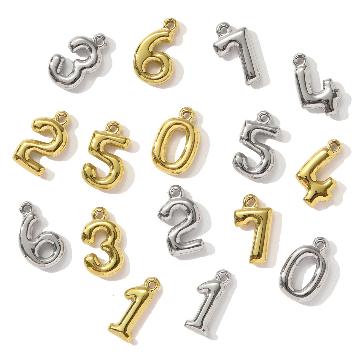 6pcs/pack Fashion Stainless Steel 0-7 Number Necklace Pendants  Gold Digit DIY Earring Charms Making Women Jewelry