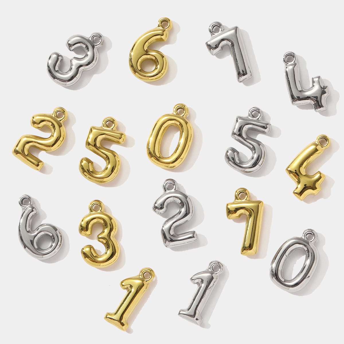 6pcs/pack Fashion Stainless Steel 0-7 Number Necklace Pendants  Gold Digit DIY Earring Charms Making Women Jewelry