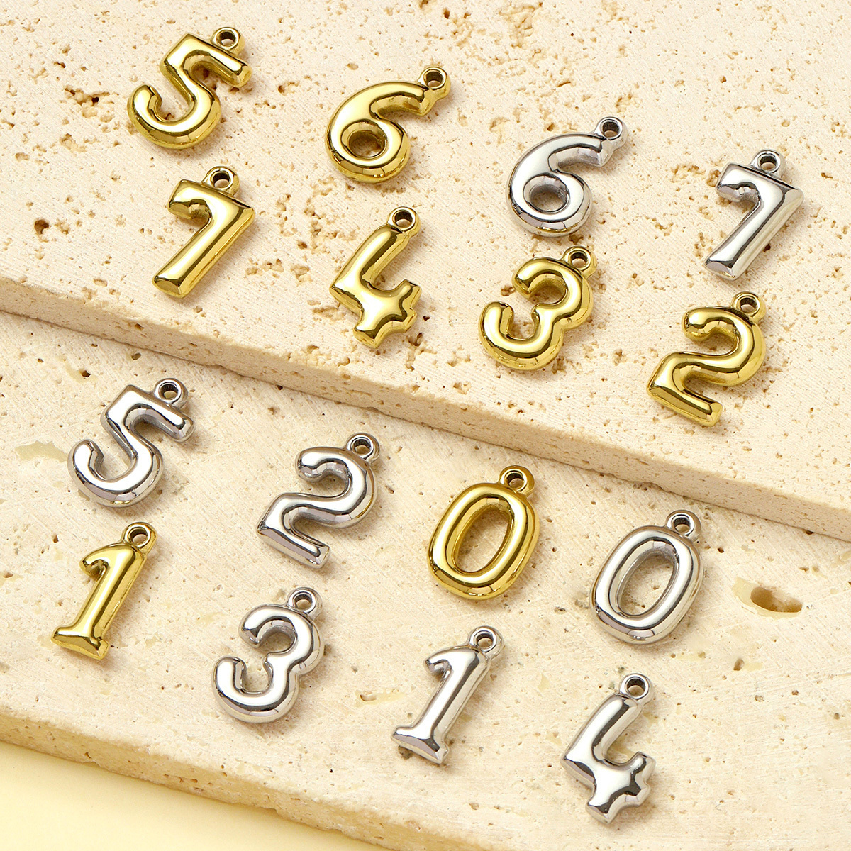 6pcs/pack Fashion Stainless Steel 0-7 Number Necklace Pendants  Gold Digit DIY Earring Charms Making Women Jewelry
