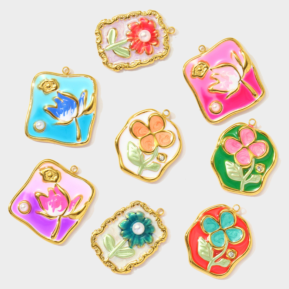 6pcs/pack Stainless Steel Enamel Monet Garden Necklace Pendants Lotus Daisy DIY Earring Charms Flower Making Women Jewelry