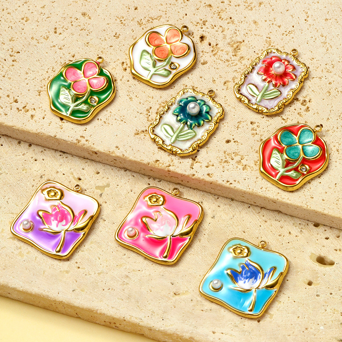 6pcs/pack Stainless Steel Enamel Monet Garden Necklace Pendants Lotus Daisy DIY Earring Charms Flower Making Women Jewelry
