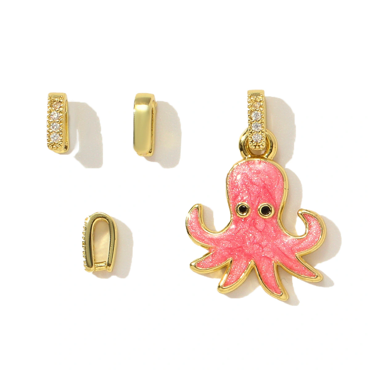 Copper zircon V-shaped pinch bail clasp shown with pendant attachment detail