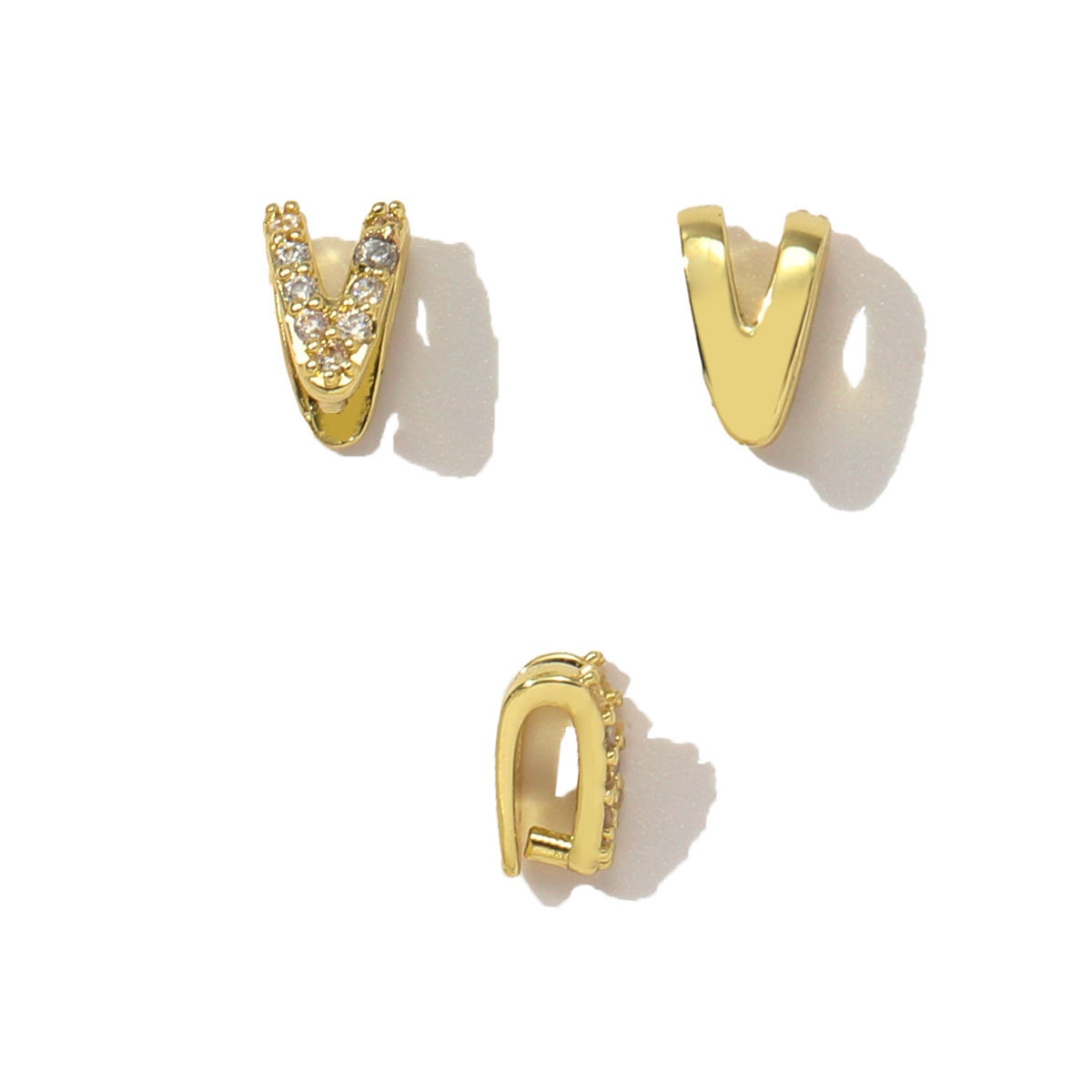 10pcs/Lot Fashion Copper Zircon V Shaped Pinch Bail Clasps Melon Seeds Clips For DIY Necklace Pendant Women Jewelry