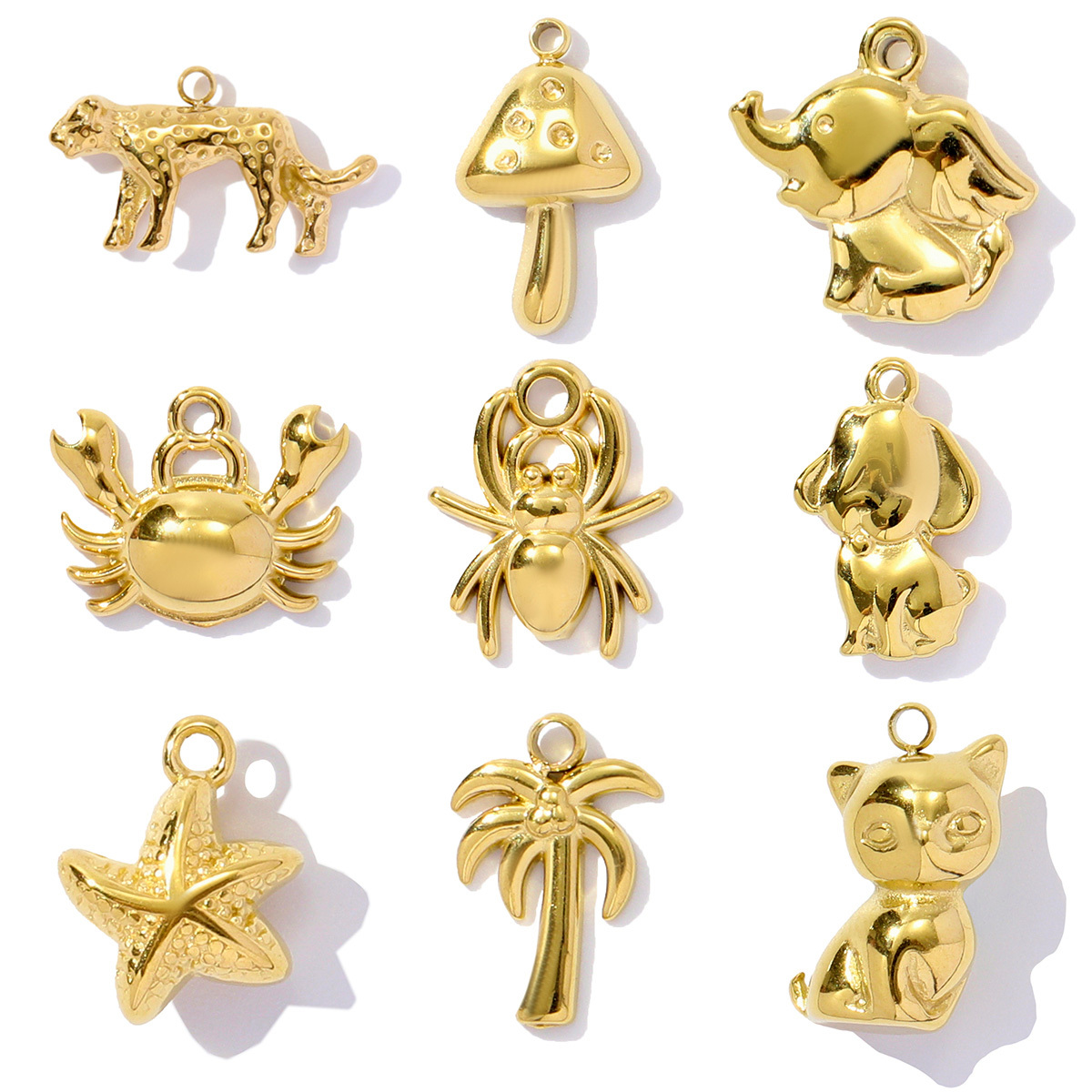 6pcs/pack Animal Stainless Steel Spider Leopards palm starfish Pendant shell elephant  DIY Charms Necklace Making Women Jewelry