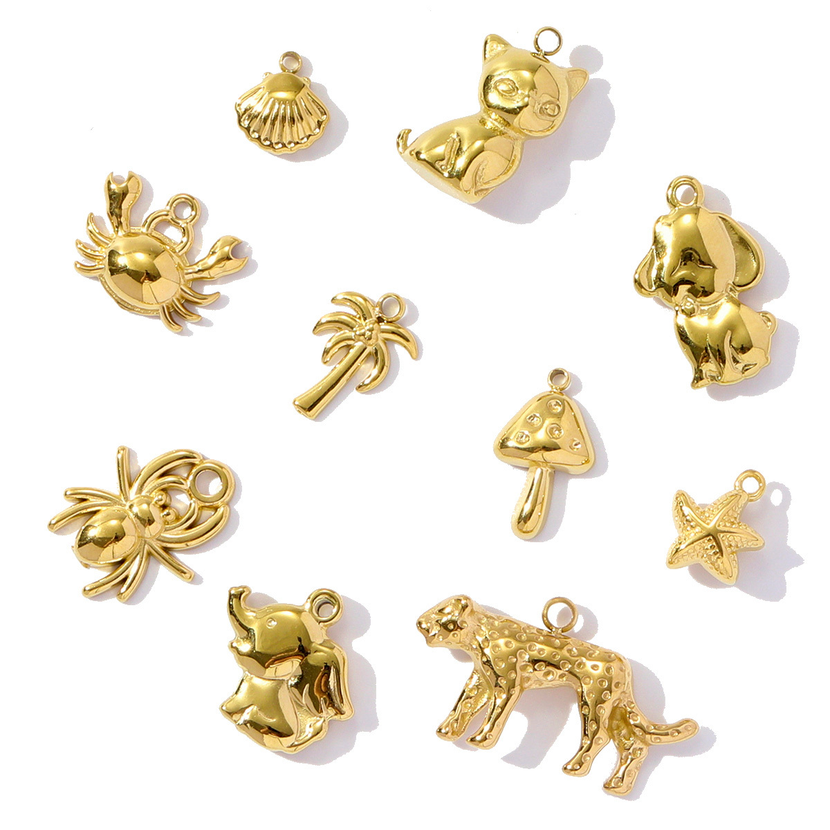 6pcs/pack Animal Stainless Steel Spider Leopards palm starfish Pendant shell elephant  DIY Charms Necklace Making Women Jewelry