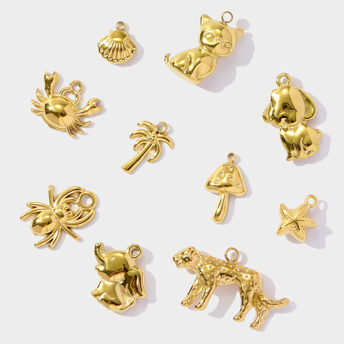 6pcs/pack Animal Stainless Steel Spider Leopards palm starfish Pendant shell elephant  DIY Charms Necklace Making Women Jewelry