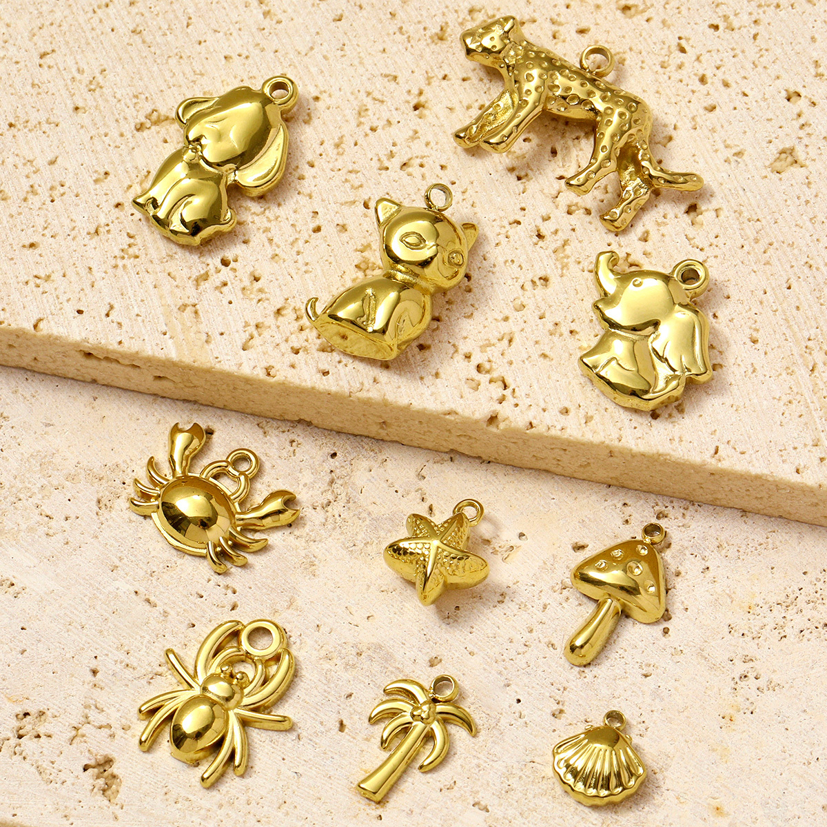 6pcs/pack Animal Stainless Steel Spider Leopards palm starfish Pendant shell elephant  DIY Charms Necklace Making Women Jewelry