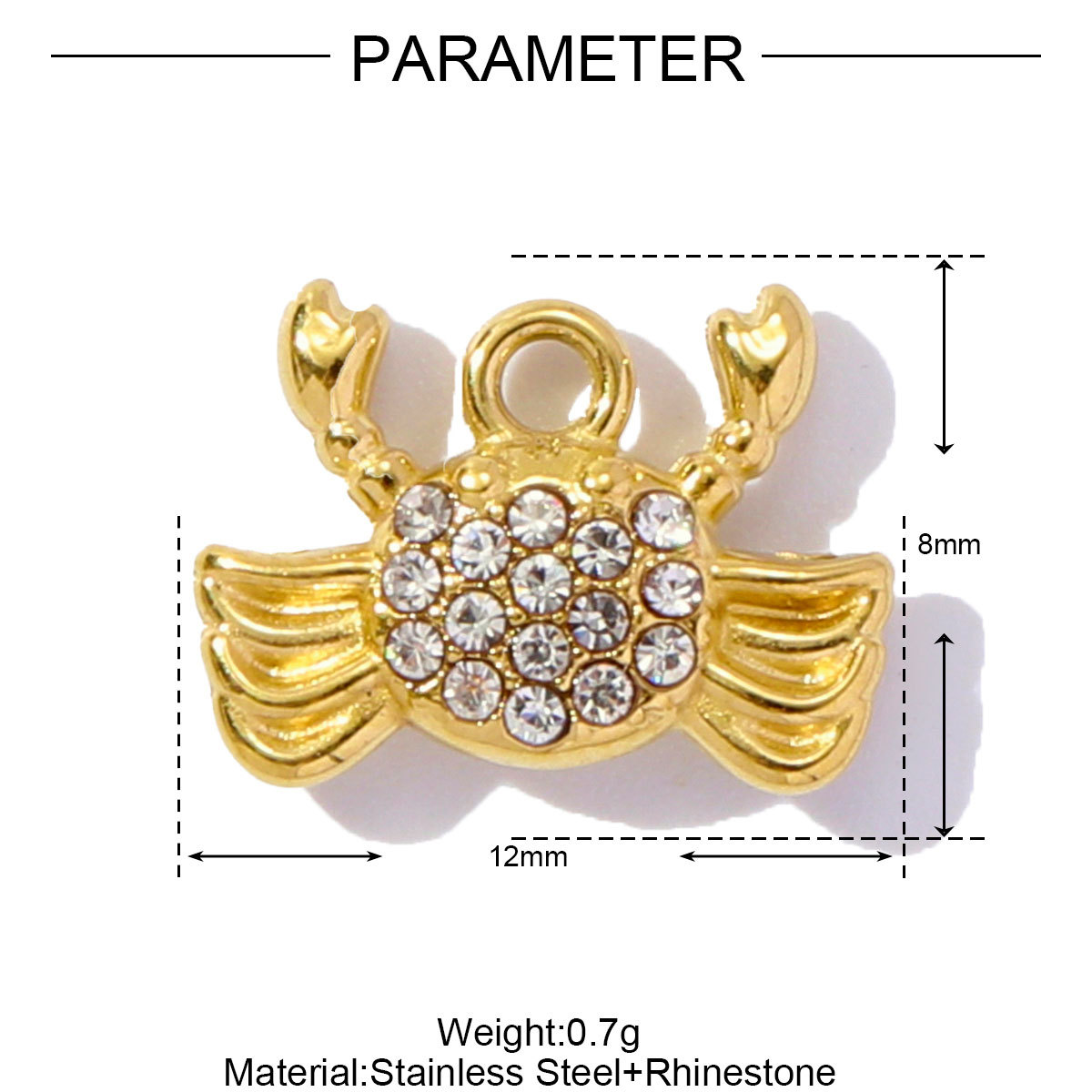 6pcs/pack Stainless Steel Rhinestone shell starfish crab Pendant seahorse dolphin turtle DIY Charms Necklace Making Women Jewelry