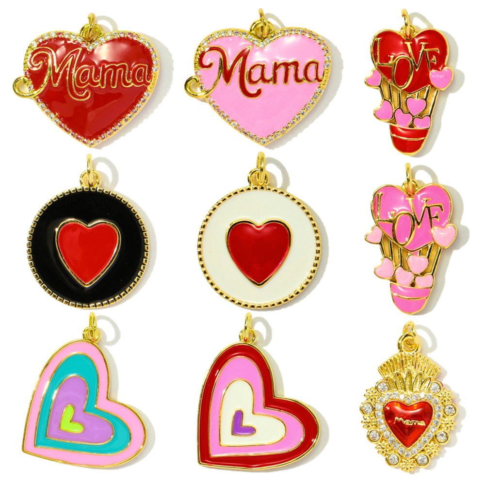 6pcs/pack Copper Zircon Mama Heart DIY Charms Enamel Balloon Mother's Day Pendants Women Necklace Making Jewelry Accessories
