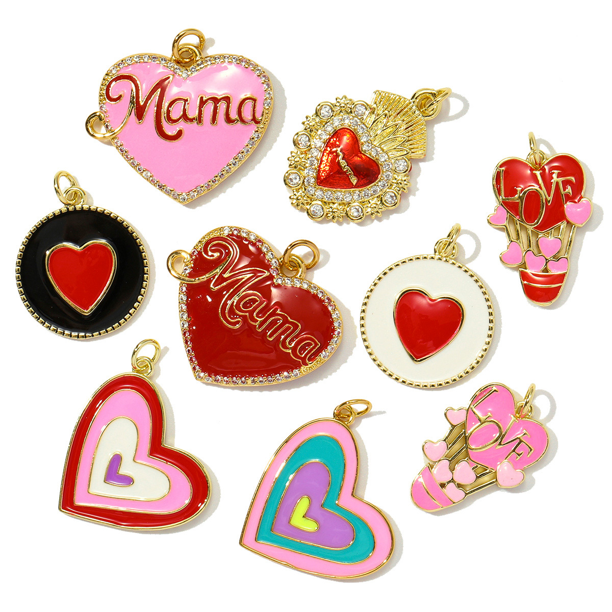 6pcs/pack Copper Zircon Mama Heart DIY Charms Enamel Balloon Mother's Day Pendants Women Necklace Making Jewelry Accessories