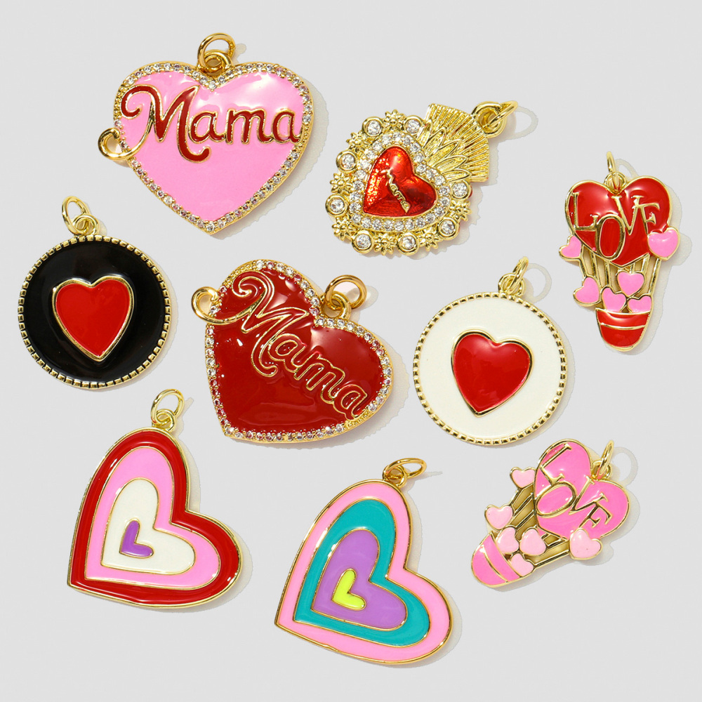 6pcs/pack Copper Zircon Mama Heart DIY Charms Enamel Balloon Mother's Day Pendants Women Necklace Making Jewelry Accessories
