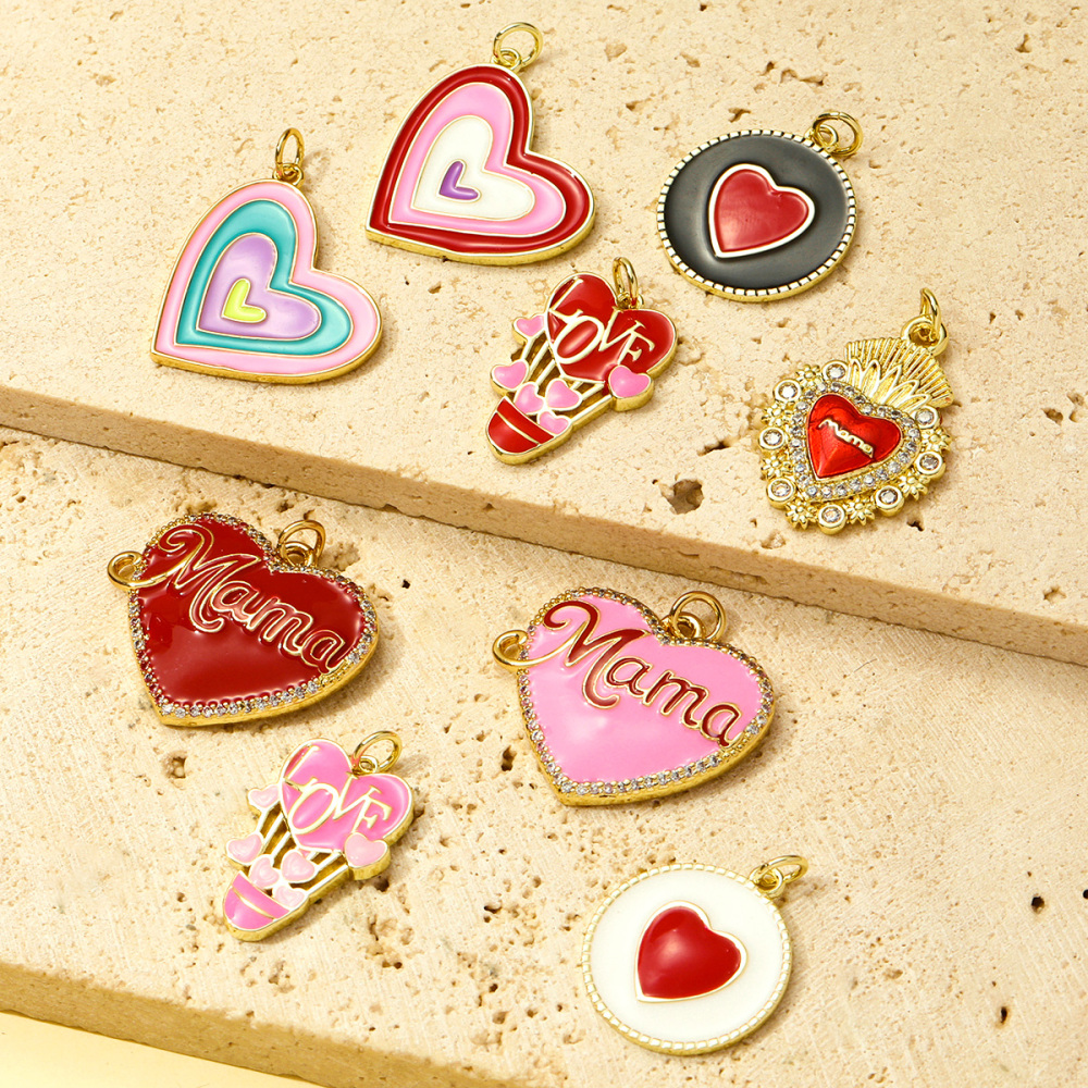 6pcs/pack Copper Zircon Mama Heart DIY Charms Enamel Balloon Mother's Day Pendants Women Necklace Making Jewelry Accessories
