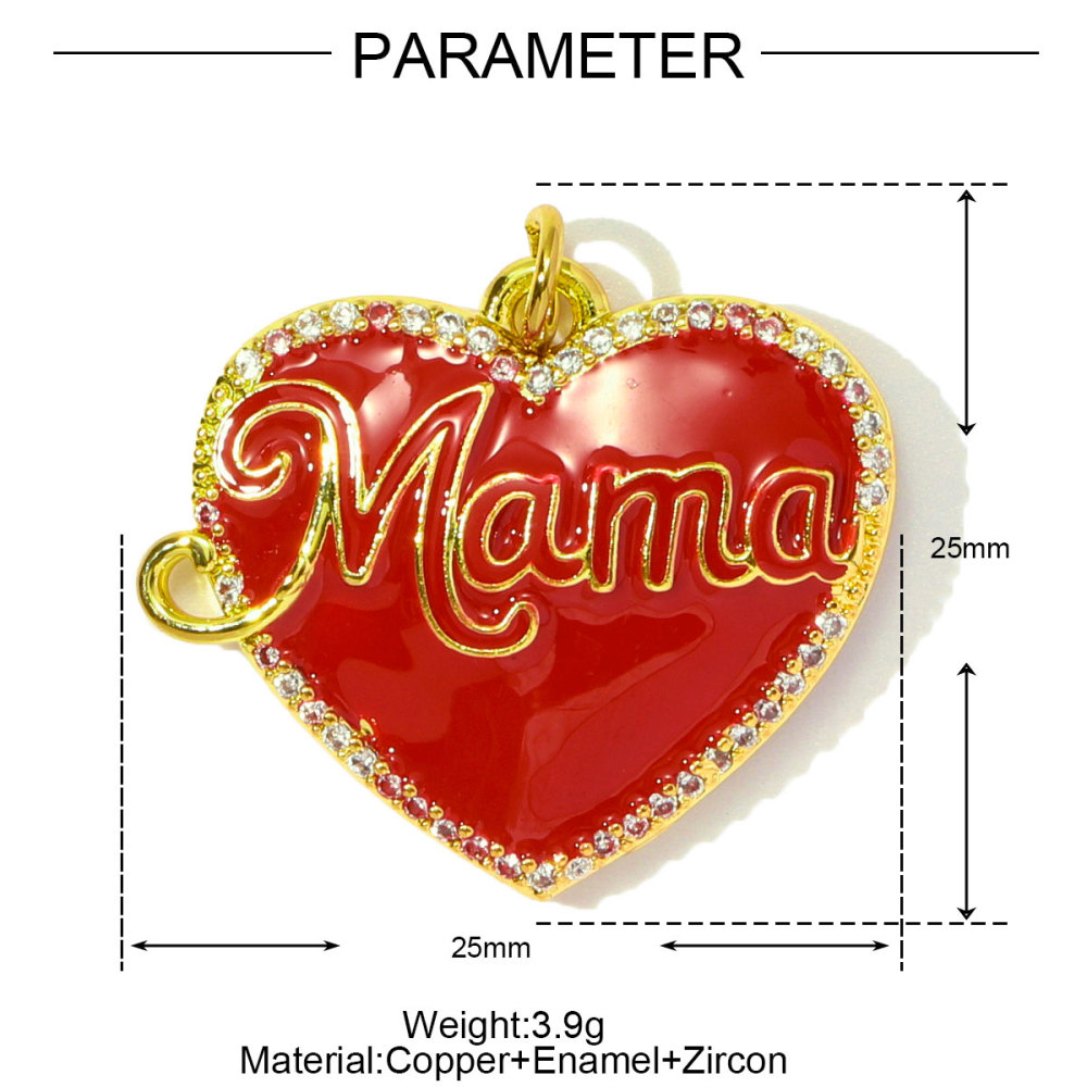 6pcs/pack Copper Zircon Mama Heart DIY Charms Enamel Balloon Mother's Day Pendants Women Necklace Making Jewelry Accessories