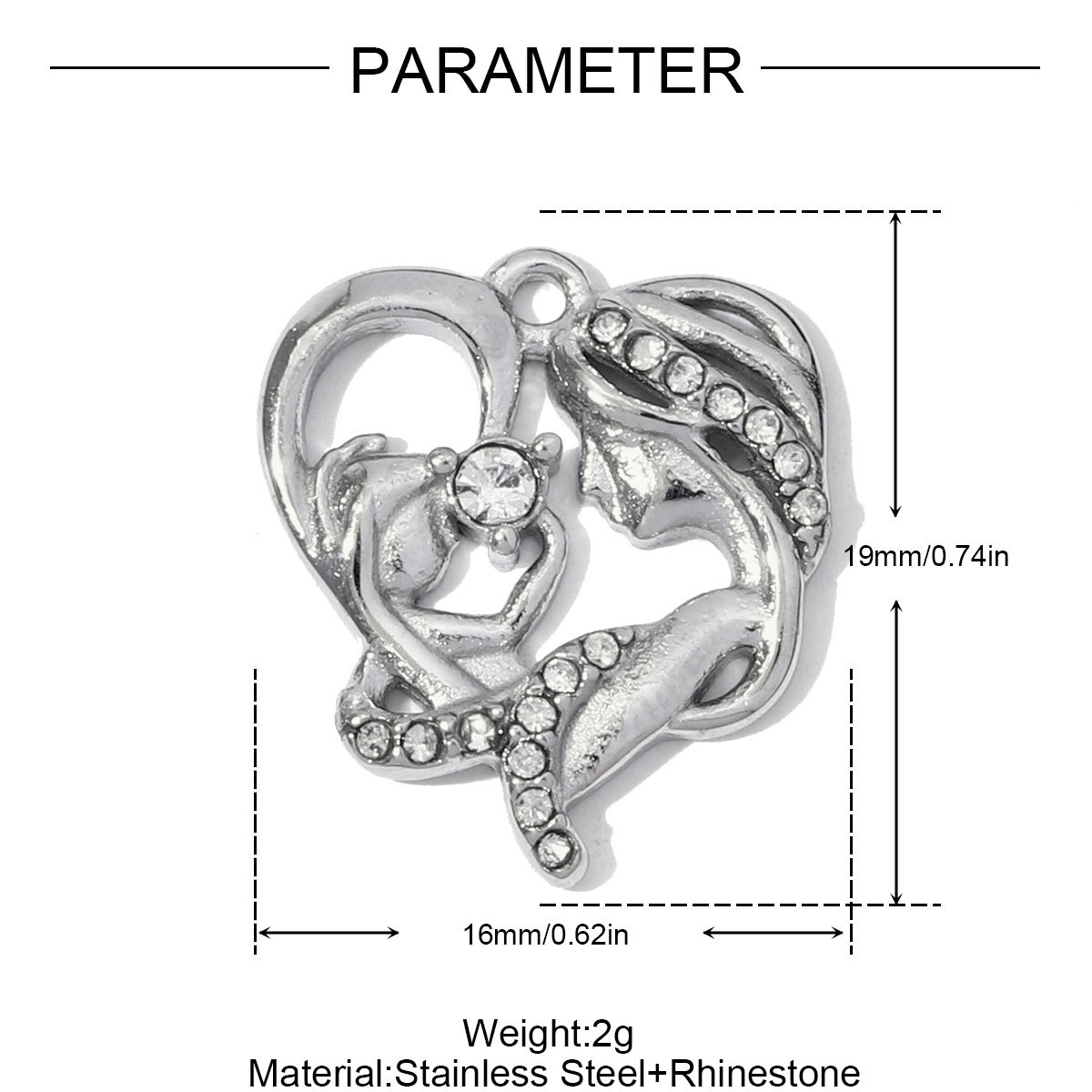 6pcs/pack French Stainless Steel I love You Necklace Pendants Mushroom NANA DIY Charms Women Crystal Heart Jewelry Wholesale